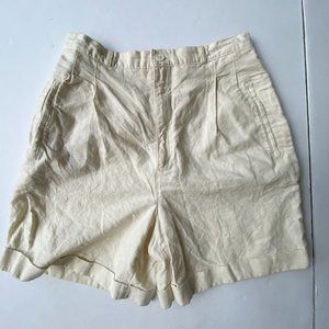 Vintage Happy Legs Dress Shorts Size 9 Linen Cotton Pale Yellow High Wai…
